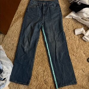 Women’s wide ultra high waist Straight-Leg Jeans in Dark Blue